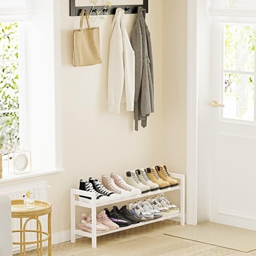 Mavivegue Expandable Shoe Rack, 2-Tier Adjustable Shoe Organizer, Shoe Shelf for Closet, Entryway, Front Door - color: White, size: 2 Tier,19-33"