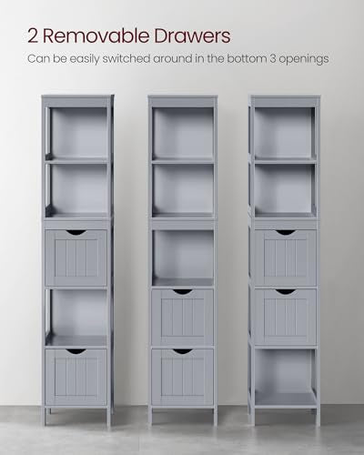 VASAGLE Storage Cabinet, Storage Organizer Rack Stand for Bathroom, Living Room, Multifunctional Corner Unit, 2 Drawers, 55.7 Inches in Height, Dove Gray UBBC066G02 - color: Dove Gray, size: 55.7"H