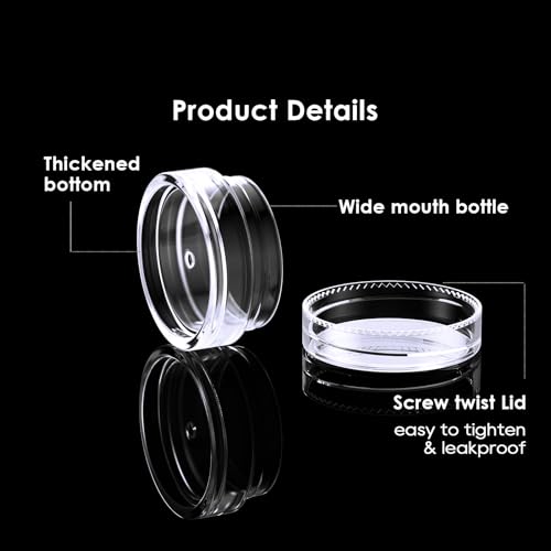 50 Pack 3 Gram Sample Containers with Transparent Lids, Small Plastic Cosmetic Jars, Makeup Travel Container Jar for Cream, Bead, Eye Shadow, Lotions, Powders, Lip Gloss with Labels Spatulas - color: Clear Lid, size: 0.1 Ounce