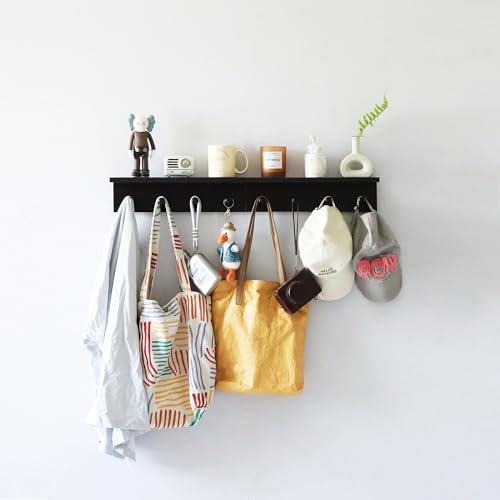 Entrance Coat Rack ，Coat Hooks, Wall-Mounted Wooden Hook Rack, Wall-Mounted Shelves are Very Suitable (Black Color Finish—A-1) - style: black color finish—A-1