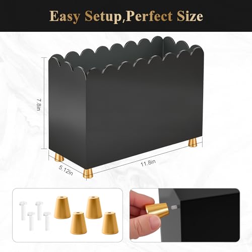 Acrylic Magazine Holder, Magazine Rack Floor,Sleek Black Stylish Organizer with Luxe Gold Metal Feet and Wave Edge Design Space Saving Storage for Books Newspapers Office Supplies,Home Office(Black) - color: Black