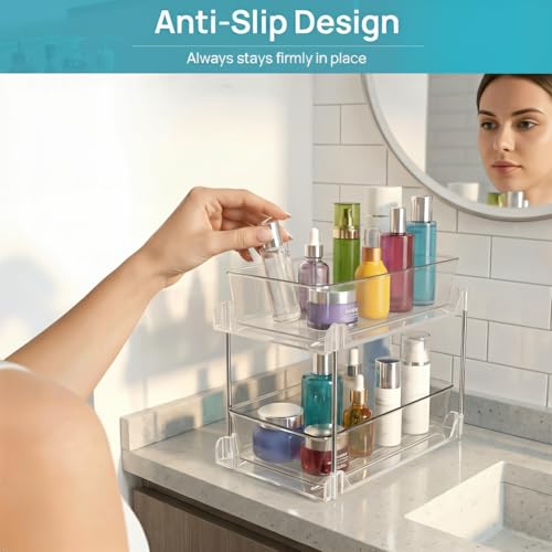 1 Pack Bathroom Organizer,2 Tier Clear Under Sink Organizers Vanity Countertop Storage Container,Cabinet Drawers Bins, Pull-Out Organization with Track for Pantry, Kitchen - color: Clear, size: 1 Pack