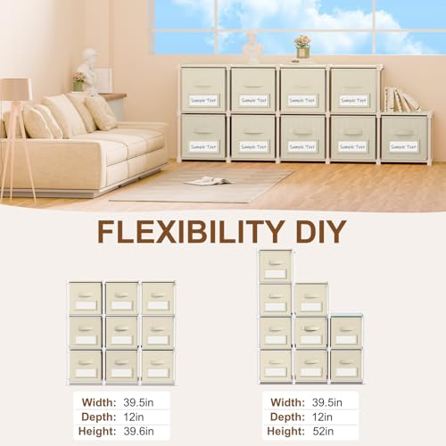 Geelin 9 Cube Storage Organizer with Fabric Bins and Labels 11 Inch, Fabric Collapsible Cubby Clothes Storage Drawer Dresser for Bedroom Living Room Office Organization - color: Khaki