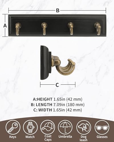 CypherX Key Holder Wall Mount Adhesive, Easy Removal Super Adhesive Tapes, No Damage Small Key Rack with 4 Hooks for Entryway Door Bathroom and Kitchen (Black) - color: Black-S
