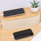 2Pcs Cable Management Box, 13 × 5.12 × 4.33 inch Plastic Cord Hider Box with Wood Lid, Hidden Storage Cord Organizer Box, Ample Internal Space Power Strips Cover Easy Access for Home Office