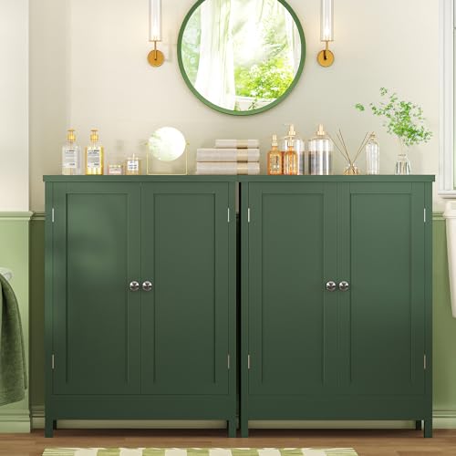Iwell Bathroom Cabinet, Bathroom Storage Cabinet with 2 Doors & 3 Shelves, 3 Heights Available, for Living Room, Entryway, Home Office, Green - color: Green