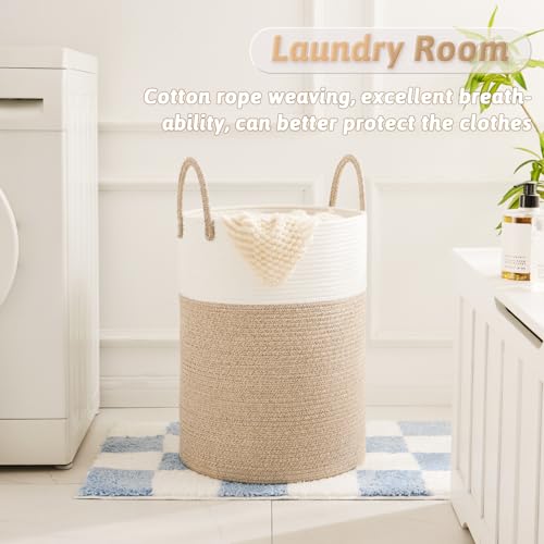 Artfeel Laundry Basket,Woven Cotton Rope Laundry Hamper,40L for Decorative Storage of Dirty Clothes,Toys and Blankets in Bathroom,Baby Room and Living Room - color: Brown, size: 40L