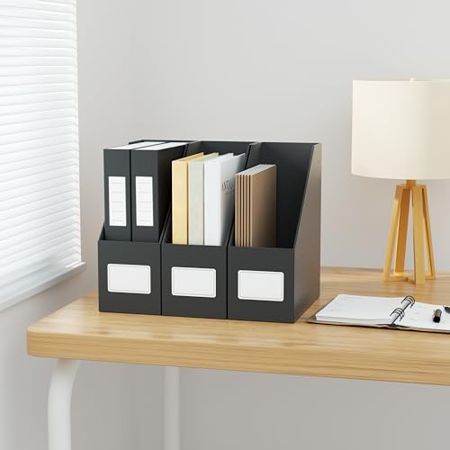 JiaWei Black Magazine File Holders, 3 Packs Sturdy Cardboard File Rack, Office Organization Desktop Storage File Box Binder for Shelves and Desk, Folder Holder for Office or Classroom - color: Black