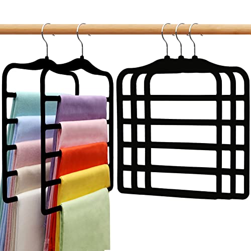 Closet Organizers and Storage,5 Pack Velvet Pants-Hangers-Space-Saving,Non Silp 5 Tier Scarf Jeans Organizer,Dorm Room Essentials for College Students Girls Boys Guys,Organization and Storage - color: Dark Black