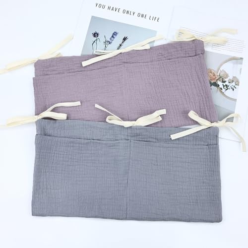 Cinaci 2pcs Cotton Pram Stroller Caddy Baby Crib Hanging Organizers Storage Pockets Nappy Diaper Bags Bedside Pockets for Milk Bottle/Soothing Toys/Wipes (Gray+Purple Set) - color: Gray+Purple Set