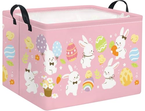 HIYAGON Rectangular Easter Basket Nursery Basket for Boys Bunny Room Decor Cute Toy Storage Organizer Bins Bedroom(Cute Easter Bunny) - color: Cute Easter Bunny
