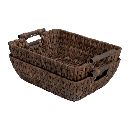 Storageworks Wicker Baskets for Shelves, Large Organizer Basket for Shelves, Wicker Baskets for Storage, Decorative Storage Basket, Vintage Home Decor, Water Hyacinth - color: Dark Brown(Water Hyacinth), size: Large