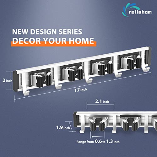 reliahom Broom Holder Wall Mount, 4 Racks with 5 Hooks Black - Mop Storage Tool Racks, Broom Hanger Tool Organizer for Garage, Kitchen, Garden, Laundry Room - color: Black, size: 1 Pack 4R5H