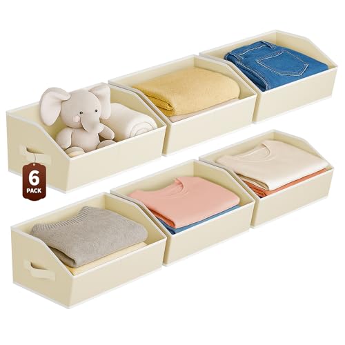 Homsorout Large Closet Organizers and Storage Bins - 6 Pack Trapezoid Storage Baskets for Shelves, Foldable Fabric Baskets with Handles Ideal for Closet, Basket, Wardrobe and Shelf Storage, Beige - color: Beige, size: 6 Pack