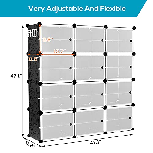 VTRIN Portable Shoe Organizer 48 Pair Tower 4 Tiers Rack for Entryway Shelf Storage Cabinet Stand for Heels Boots Slippers Cabinet Narrow Standing Stackable Space Saver Shoe Rack Black - color: Black+translucent Door
