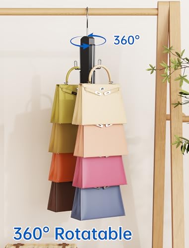 NiHome Wooden Purse Organizer for Closet, 8 Extra-Wide Metal Hooks Handbag Hanger, Space-Saving Hanging Bag Holder & Purse Rack for Closet Organization (Black, 2 Pack) - color: Black, size: 2 Pack
