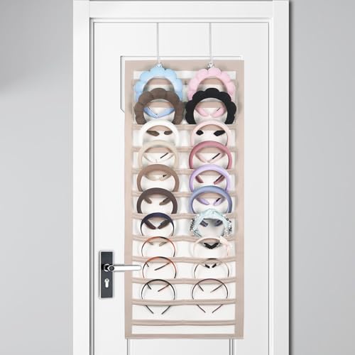 Artilife Hanging Headband Holder for Over The Door and Closet, 24 Slots Felt Head Band Organizer Shelf - color: Tan