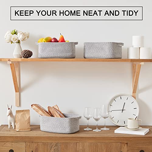 OIAHOMY Cotton Rope Baskets, Woven Baskets for Storage, Nursery Storage Baskets, Rectangle Storage Basket with Handles, Storage Baskets for Shelves, Pack of 3, Gray Variegated - color: Gray Variegated