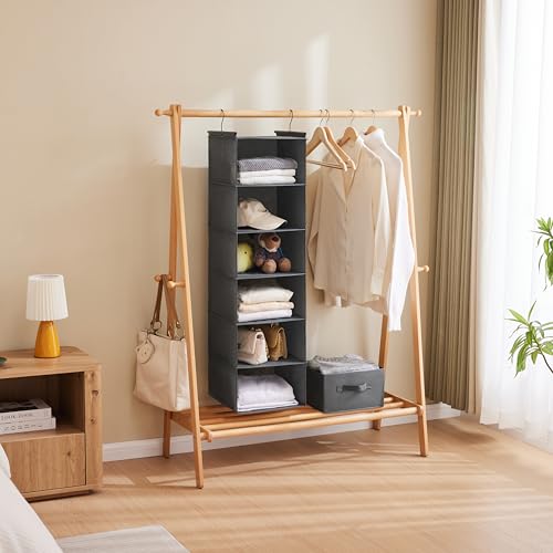MAX Houser 6 Tier Shelf Hanging Closet Organizer, Closet Hanging Shelf with 2 Sturdy Hooks for Storage, Foldable (Grey) - color: Grey