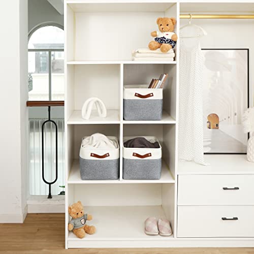 OrganiHaus Large Fabric Storage Baskets for Shelves 3 Pack, 15x11in Closet Storage Bins, Canvas Storage Bin for Organizing, Cloth Baskets, Linen Closet Organizers, Gray/Off-White - color: Gray / Off-White, size: Large - 3pc