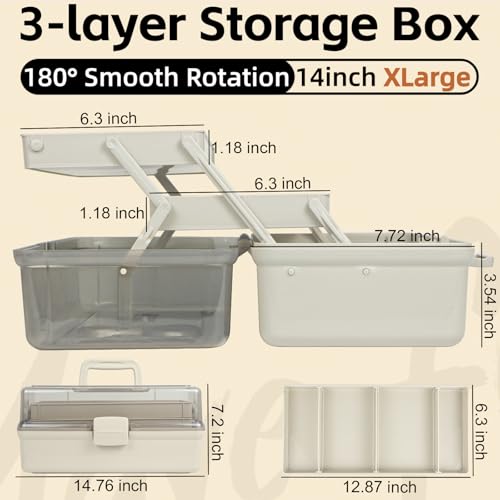 TERGOO 14in 3-Layer Multipurpose Craft Organizers and Storage with Adjustable Dividers, Portable Tackle Box, Folding Art & Craft Case for Medicine, Tool, Sewing Organizer (Brown, X-Large) - color: Brown, size: X-Large