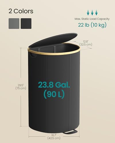 SONGMICS Laundry Hamper, Laundry Basket with Lid, 23.8 Gal. (90 L), with Removable Liner Bag, for Laundry Room, Bedroom, Living Room, Ink Black and Light Bamboo ULCB547B01 - color: Ink Black, size: 90 L (1-Section)