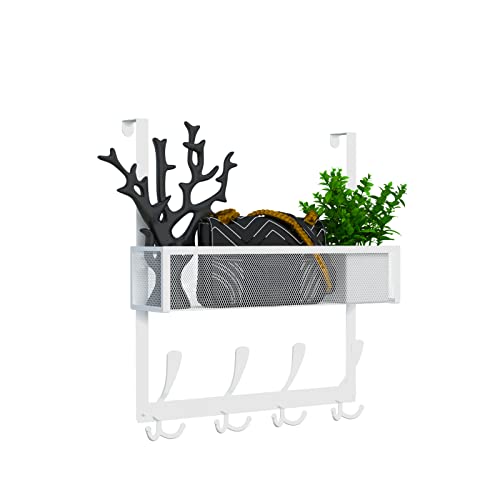 Kaiferty Over The Door Hooks Organizer,Over Door Hanger Towel Rack Mesh Basket with 12 Hooks,Back of Door Storage Organizer for Bedroom,Bathroom,Kitchen,Office(White) - color: 1 Upgrated Baskets-White