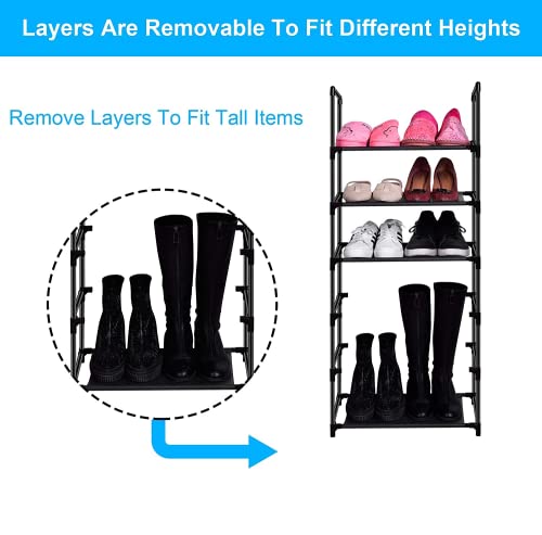 6 Tier Metal Structure Free Standing Shoe Rack for Small Space Entryway, Bedroom, Closet, Narrow Vertical Shelf Organizer for Space Saving Storage - size: 6 Tier