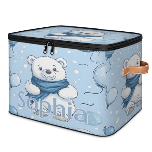 Custom Storage Basket with Name, Personalized Storage Bins with Zipper Lid, Foldable Fabric Storage Box Large capacity with Handle Balloon Bear - color: Option 17