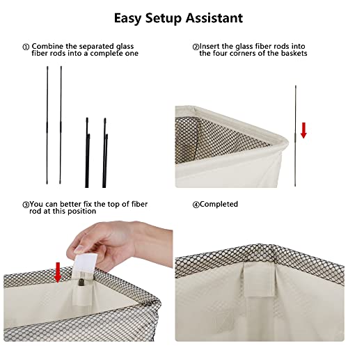 Odonata Slim Laundry Hamper Handles Collapsible Laundry Basket Thin Dirty Clothes Basket Narrow Laundry Bag Foldable Dirty Hamper 45L (Beige) - color: Beige