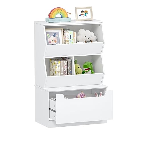 UTEX Kids Toy Storage Organizer, Bookshelf for Kids and Bookcase with Drawer, Children Open Storage Cubby for Playroom Nursery White