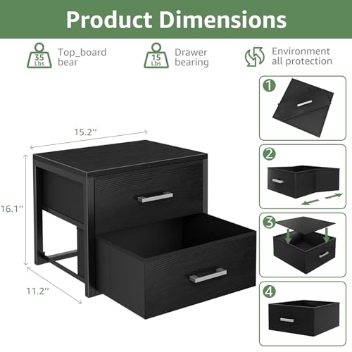 BOLUO Stackable Storage Drawers Closet Organizers and Storage Fabric Black 2 Drawer Dresser for Bedroom Modern - color: Black, size: M(11.2"D x 15.2"W x 16.1"H)