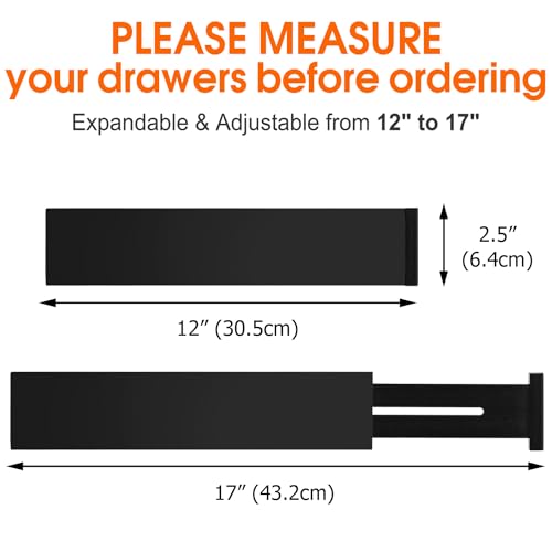 Bamboo Drawer Dividers Organizers, Kitchen Drawer Organizer, Adjustable Drawer Divider for Clothes, Kitchen, Dresser, Bedroom, Bathroom and Office, 4-Pack (Black, 12-17 IN) - color: Black, size: 12-17 IN