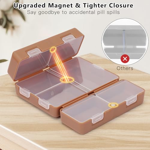 FYY Daily Pill Organizer, 7 Compartments Portable Travel Pill Case, [Folding Design] for Purse Pocket to Hold Vitamins,Cod Liver Oil,Supplements and Medication-Brown - color: Brown, size: Small (1 Piece)