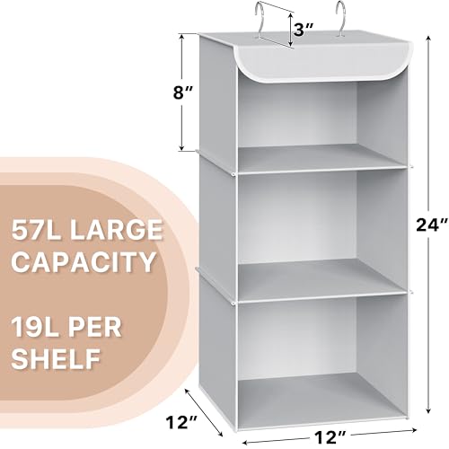 Simple Houseware 3-Shelf Hanging Closet Organizer, Fabric Storage Shelves with 57L Capacity, Gray - color: Grey
