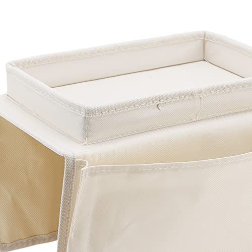 Sofa Armrest Organizer, Couch Side Pockets Chair Armrests Folding Arm Tray Hanging Bed Bag Bedside Storage Holder for Recliner Mattresses Remotes Phone Glasses Magazines with Slots(Creamy white) - color: Creamy white