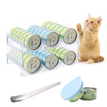 Cat Can Storage Organizer for Pantry, High Clear Acrylic Dog Canned Food Storage Rack 2 Tier Stackable Shelf for Pet Cans Dispenser with Can Cover Lid and Spoon