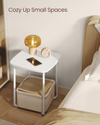VASAGLE LILEA Collection - Side End Table with Fabric Basket, Modern Nightstand, Square Bedside Table, for Living Room, Bedroom, Matte White and Camel Brown ULET229W10 - color: Matte White + Camel Brown, size: Square + 1 pack