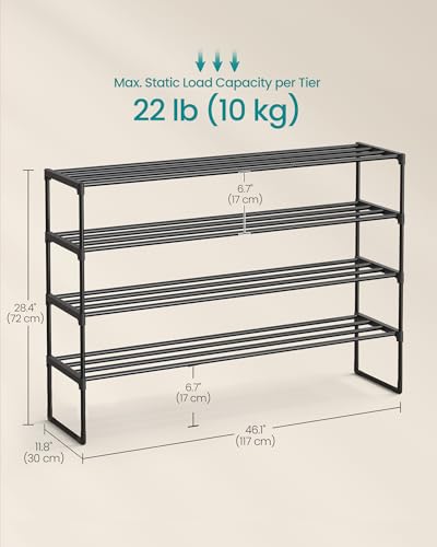 SONGMICS Shoe Rack, 4-Tier Shoe Organizer, Metal Storage Shelf, Upright or Upside Down, for 25-30 Pairs, Stackable, for Entryway, 11.8 x 46.1 x 28.4 Inches, Black ULSA034B01 - color: Black, size: 4 Tiers (46.1"W)