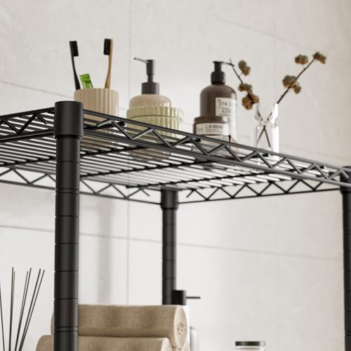 Golpart 4 Tier Shelves Storage Shelf Wire Closet Bathroom Organizers Metal Pantry Kitchen Garage Shelving Unit Laundry Room Organization Home Rack Net Basket Black with Wheels 14”D X 24”W X 48.9”H - color: Black, size: 4 shelves (14 "D X 24 "W X 48.9 "H)