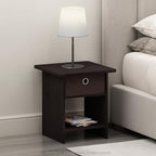 Furinno Dario End Table / Side Table / Night Stand / Bedside Table with Bin Drawer, 2-Pack, Dark Walnut - color: Dark Walnut, size: 2-Pack, Upper Bin