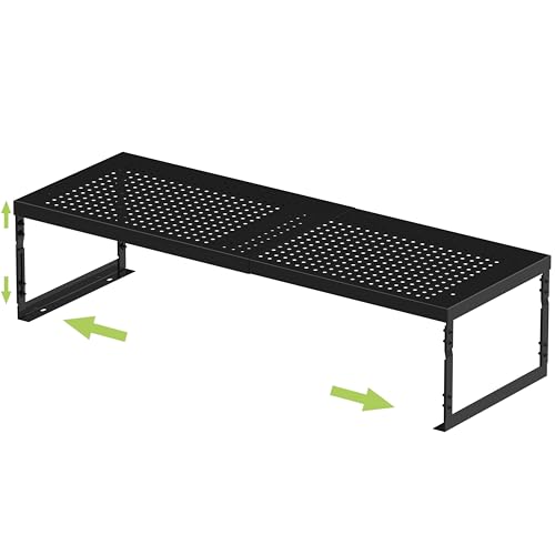 Jojocross Adjustable Stackable Metal Storage Shelf Organizer - Expandable Wire Rack with Perforations for Kitchen, Pantry, Bathroom, Cabinet & Office-Compact, Durable & Sturdy(1PACK/Large/Black) - color: 1pack/Large/Black, size: Large