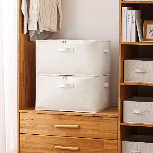 2 Pack Large Canvas Comforter Storage Bags Closet Organizer for Clothes Sweater Clothes Organizer with Dual Zipper Three Carrying Hand - color: Natural color, style: 2 Pack
