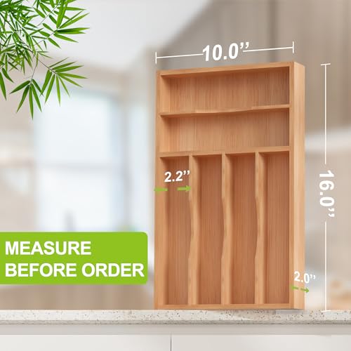 Unibambou Bamboo Utensil Drawer Organizer with Removable Dividers, Kitchen Organizer for Flatware Cutlery, Silverware Tray for Drawer (6/5 Flexible Slots, Natural) - color: Natural, size: Medium+ 10x16 Inch