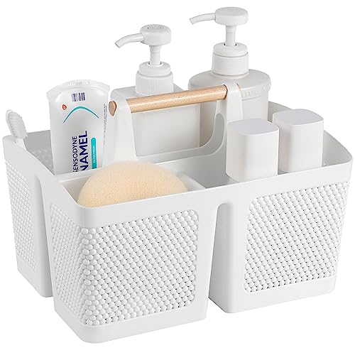 rejomiik Portable Shower Caddy Basket Plastic Cleaning Caddy Organizer Storage Tote with Handle for Bathroom, College, Dorm Room Essentials, White - color: White
