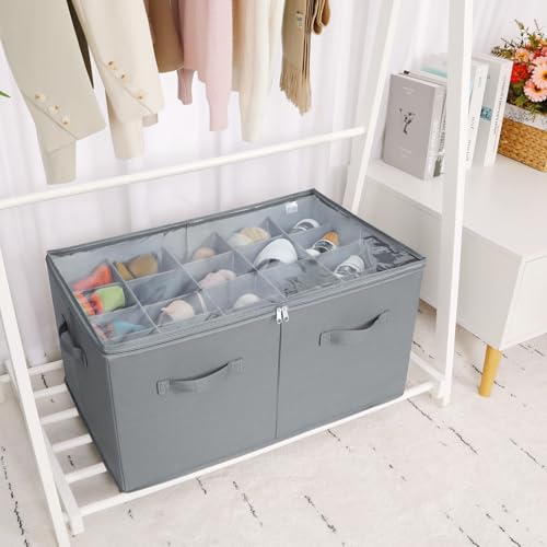 TOPIA HOME Shoe Organizer for Closet, Foldable Shoe Box with Adjustable Dividers and Clear Cover, Space Saving Shoe Storage Organizer Cabinet with Reinforced Handles, Fits 20 Pairs, Gray, TP10G - color: Gray, size: Extra Large(26.5''L x 16.54''W x 13.5''H
