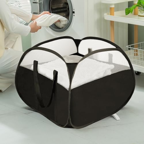 Collapsible Laundry Baskets, Tear Proof Pop Up Laundry Hamper with Large Capacity, Sturdy Foldable Laundry Basket, Easy to Carry Laundry Hamper for Home, Laundry Room, Bedroom, Dorm, Travel Black - style: Square Black