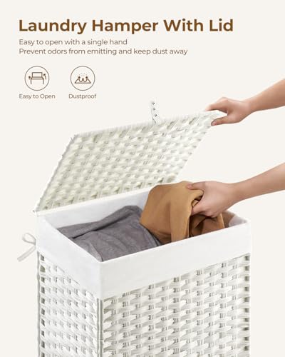 Greenstell Laundry Hamper with Lid, 90L Clothes Hamper with 2 Removable Liner Bags & 2 Mesh Laundry Bags, Handwoven Synthetic Rattan Laundry Basket for Clothes, Toys in Bathroom, Bedroom White - color: White, size: 90L (18.1 x 13.0 x 23.6 inches)