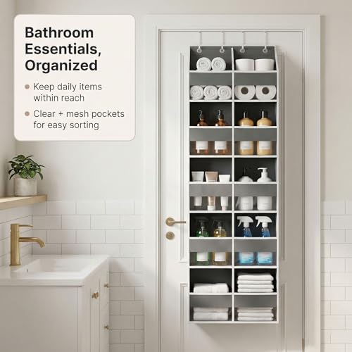 10-Pocket Over the Door Organizer with Heavy-Duty 600D Oxford Fabric, Upgraded Hooks with Silicone Protectors for Dorm, Closet Storage, Bedroom, Bathroom