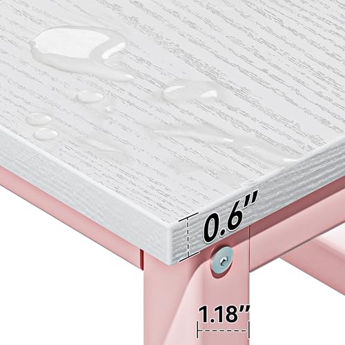 Aquzee Pink Girls Desk with Hutch, 55in Computer Desk with Bookshelf for Teens Adults, Craft Table for Bedroom Kids Room, White Pink Study Table with Shelves for Storage - color: Pink, size: 55inch